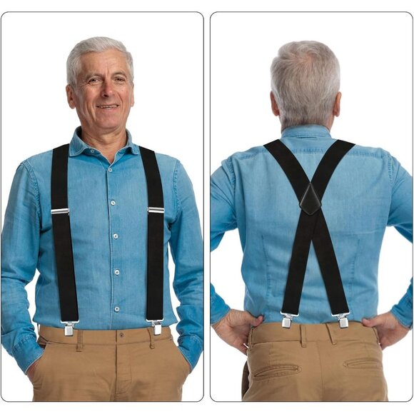 Mens Heavy Duty Suspenders with Strong Clips Elastic Y Back Braces 2 Inch - Picture 3 of 7